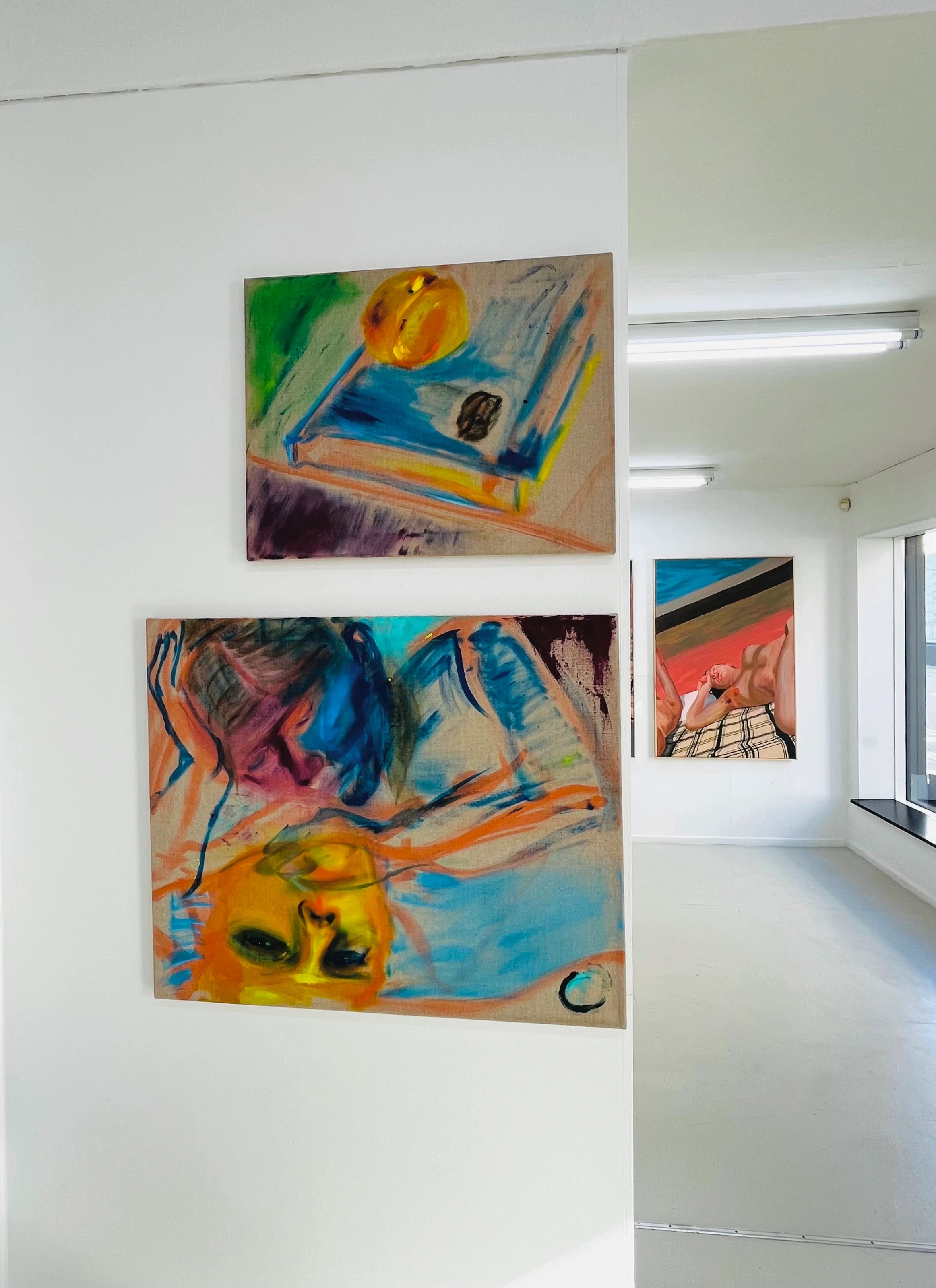 Installation view showing paintings from Another Place in the Sun at VÆG
