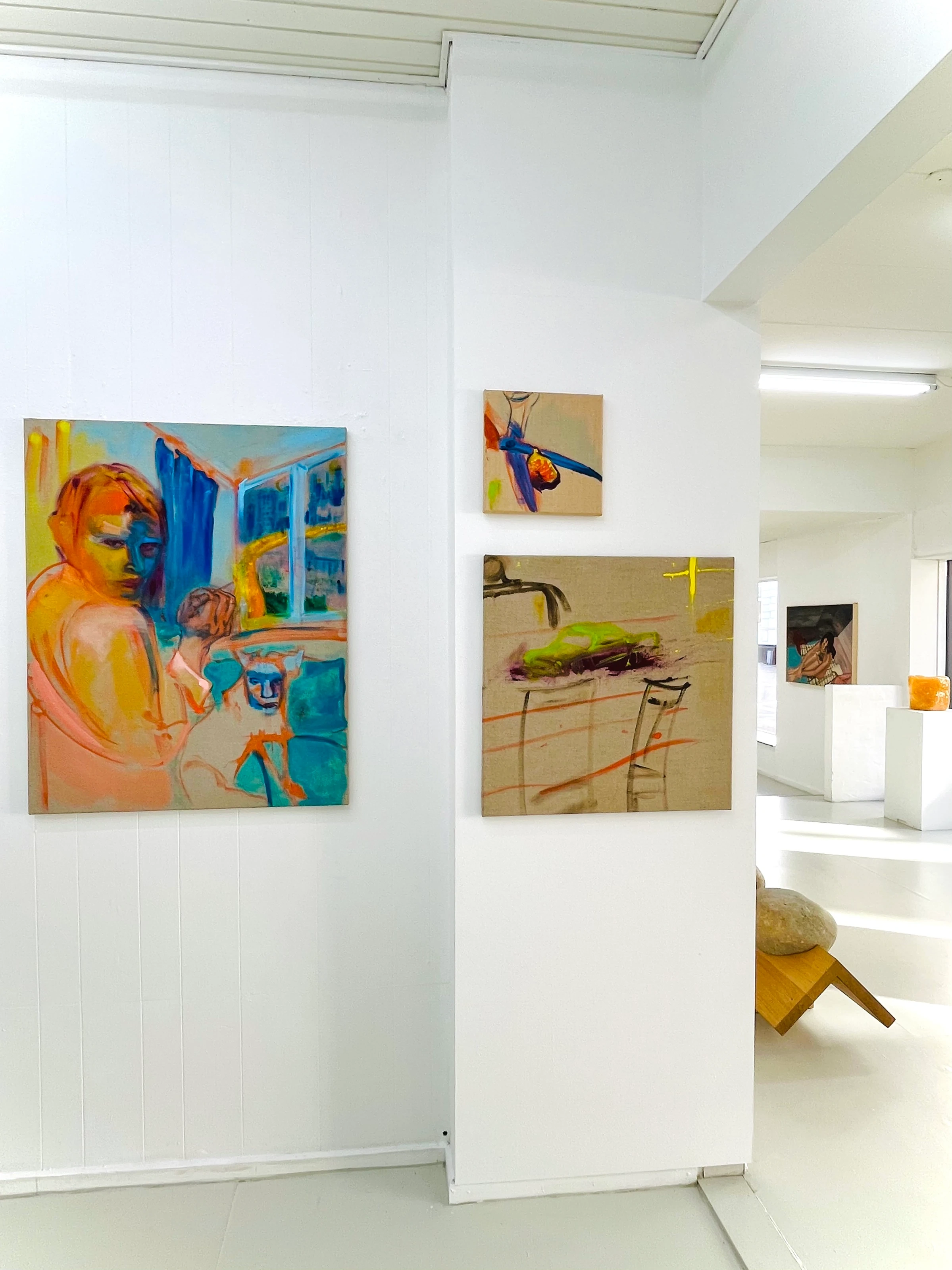 Installation view of paintings in Another Place in the Sun at VÆG